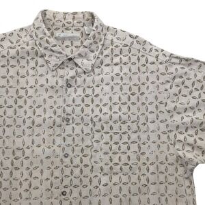 VTG Fieldmaster Mens 2XL Short Sleeve Linen Blend Button Up AOP Leaf Print Shirt